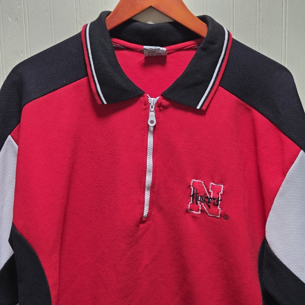 Nebraska Cornhuskers Shirt Mens XL Red NCAA Football BeX Quarter Zip Polo